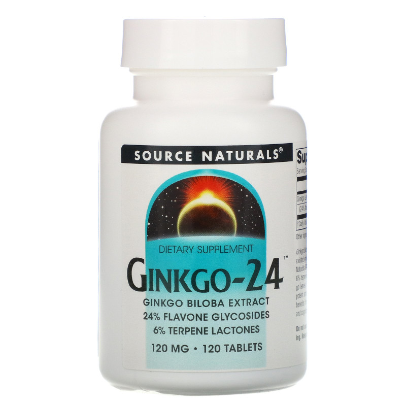 Source Naturals, Гинкго-24, 120 мг, 120 таблеток