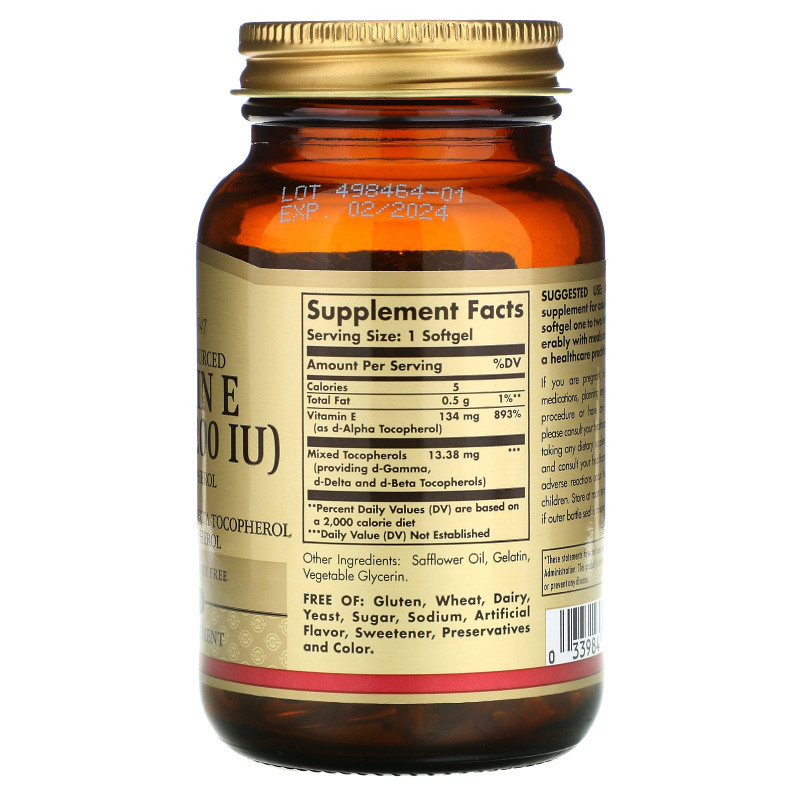 Solgar, Vitamin E, Mixed Tocopherols, 200 IU, 100 Softgels