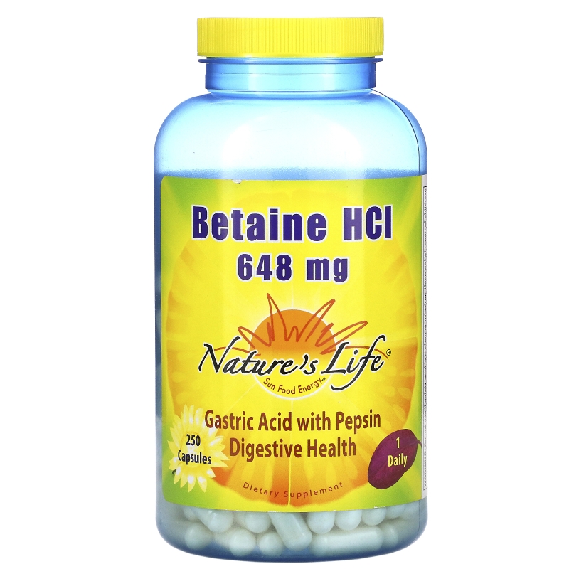 Nature's Life, Бетаин гидрохлорид (Betaine HCl), 648 мг, 250 капсул