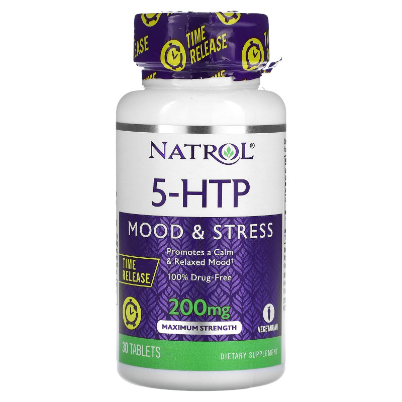 Natrol, 5-HTP, медленное высвобождение, максимальная сила, 200 мг, 30 таблеток