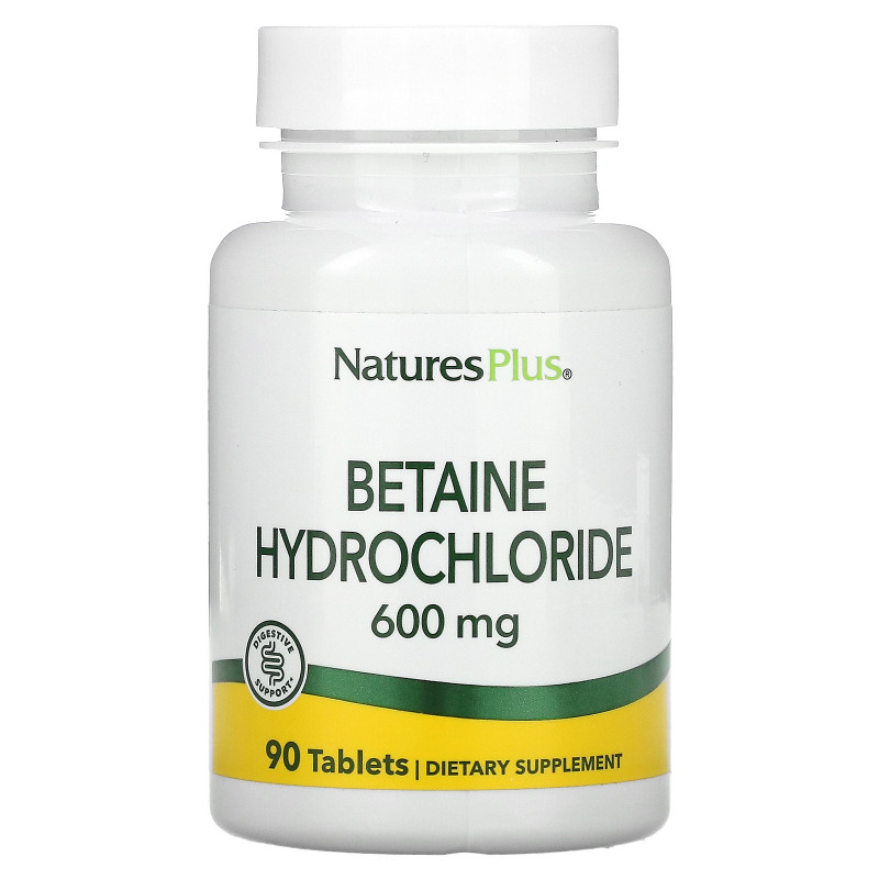 Nature's Plus, Бетаин гидрохлорид (Betaine Hydrochloride), 600 мг, 90 таблеток