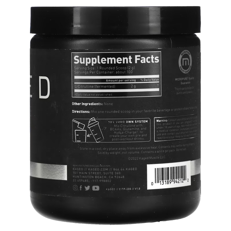 Kaged, Citrulline, Unflavored, 7.05 oz (200 g)