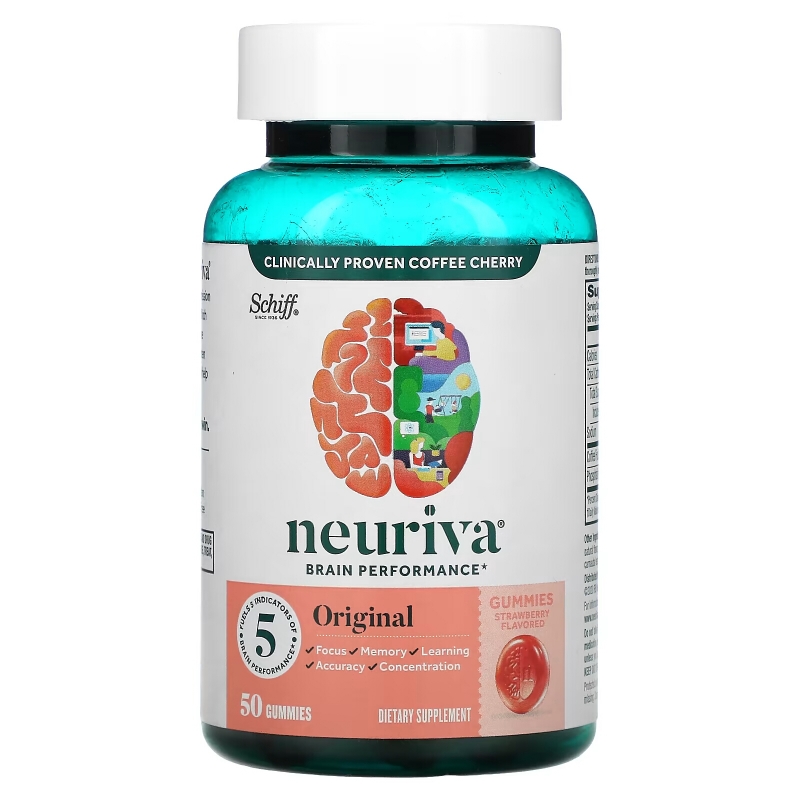 Schiff, Neuriva Brain Performance, оригинальный, со вкусом клубники, 50 жевательных таблеток