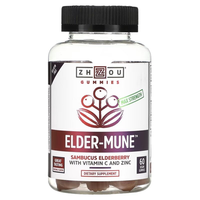 Zhou Nutrition, Max Strength Elder-Mune, Sambucus Elderberry, 60 Vegan Gummies