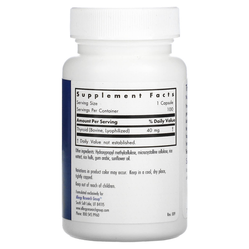 Allergy Research Group, Thyroid Natural Glandular, 100 vegicaps