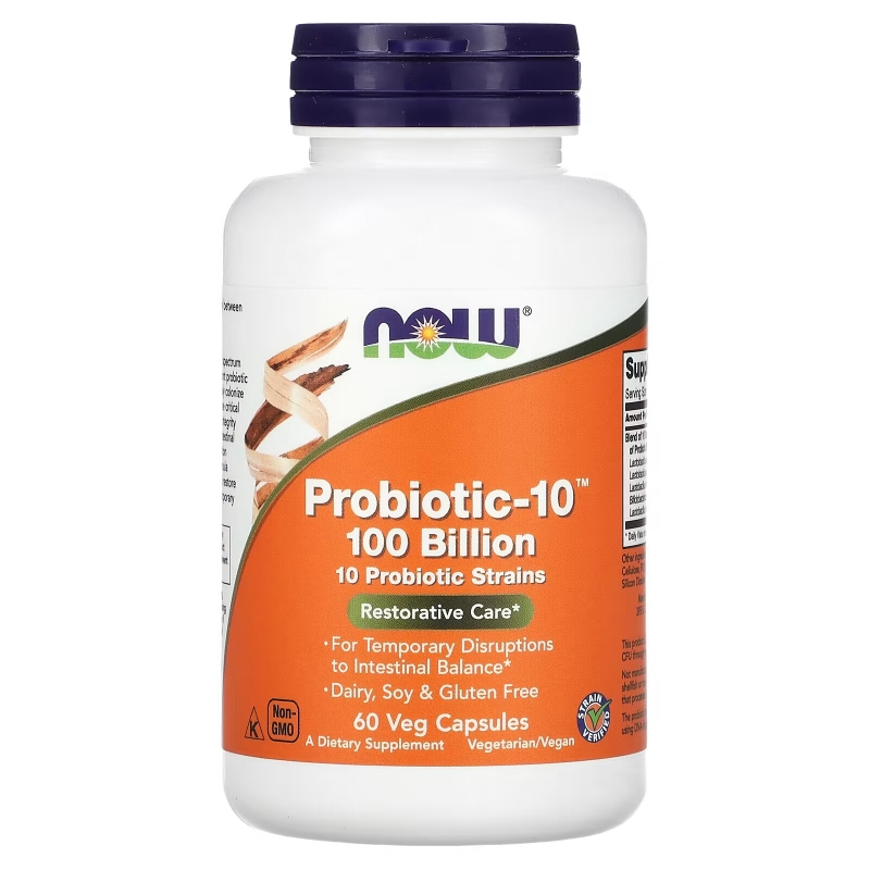 Now Foods, Probiotic-10, 100 миллиардов, 60 вегетарианских капсул