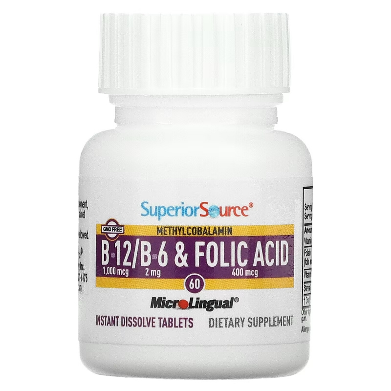 Superior Source, Methylcobalamin B-12, B-6 & Folic Acid, 1,000 mcg, 60 MicroLingual Instant Dissolve Tablets