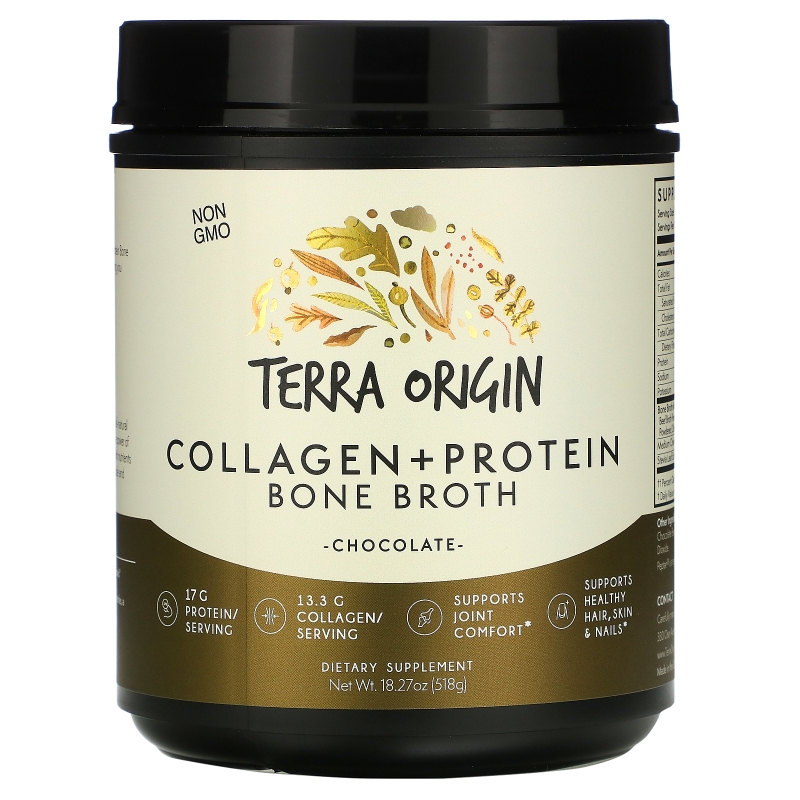 Terra Origin, Collagen +Protein Bone Broth, Chocolate, 18.9 oz (536 g)