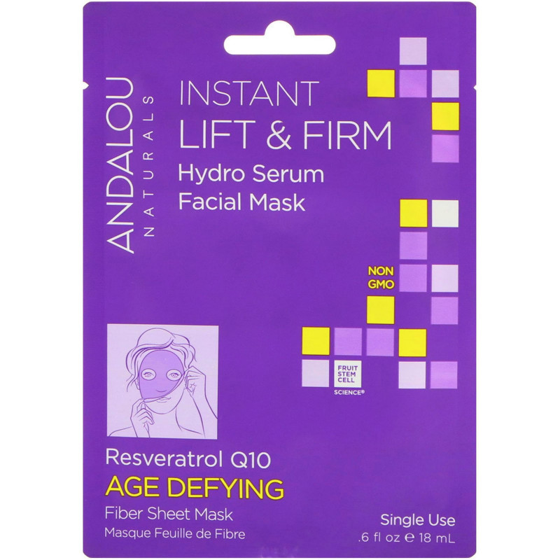 Andalou Naturals, Instant Lift & Firm, Hydro Serum Facial Mask, 1 Single Use Fiber Sheet Mask, .6 fl oz (18 ml)