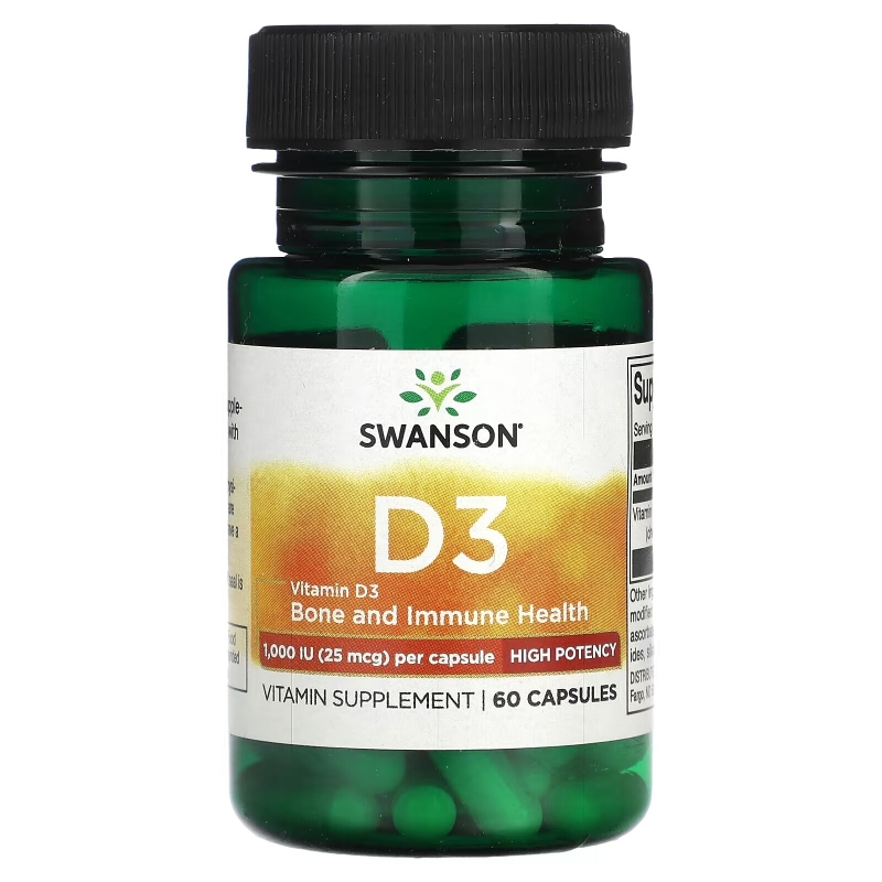 Swanson, Vitamin D3, 25 mcg (1,000 IU), 60 Capsules