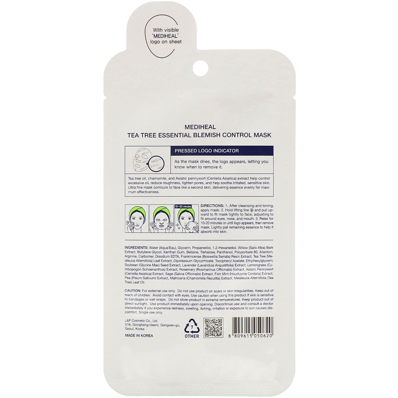 Mediheal, Tea Tree, Essential Blemish Control Mask, 1 Sheet, 0.81 fl oz (24 ml)