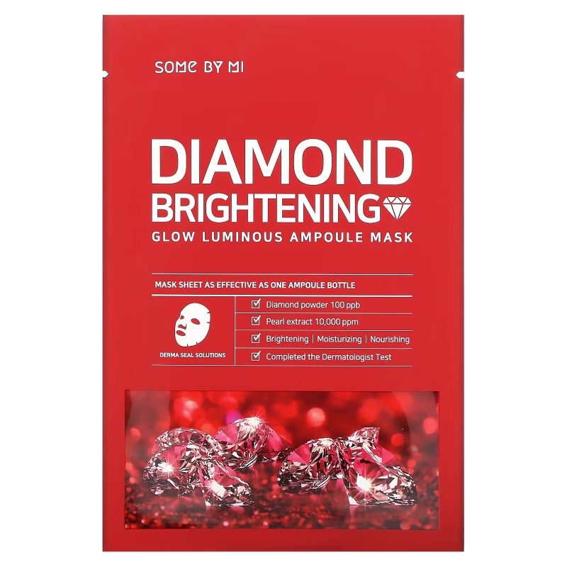 Some By Mi, Glow Luminous Ampoule Beauty Mask, Diamond Brightening, 10 Sheets, 25 g Each