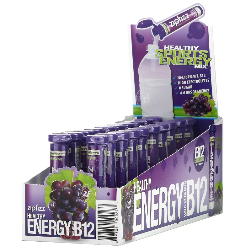 Zipfizz, Healthy Sports Energy Mix with Vitamin B12, Grape, 20 Tubes, 0.39 oz (11 g) Each