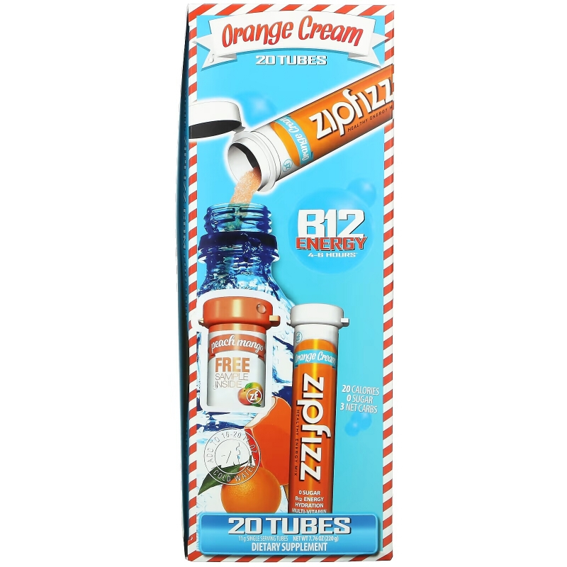 Zipfizz, Healthy Sports Energy Mix with Vitamin B12, Orange Cream, 20 Tubes, 0.39 oz (11 g) Each