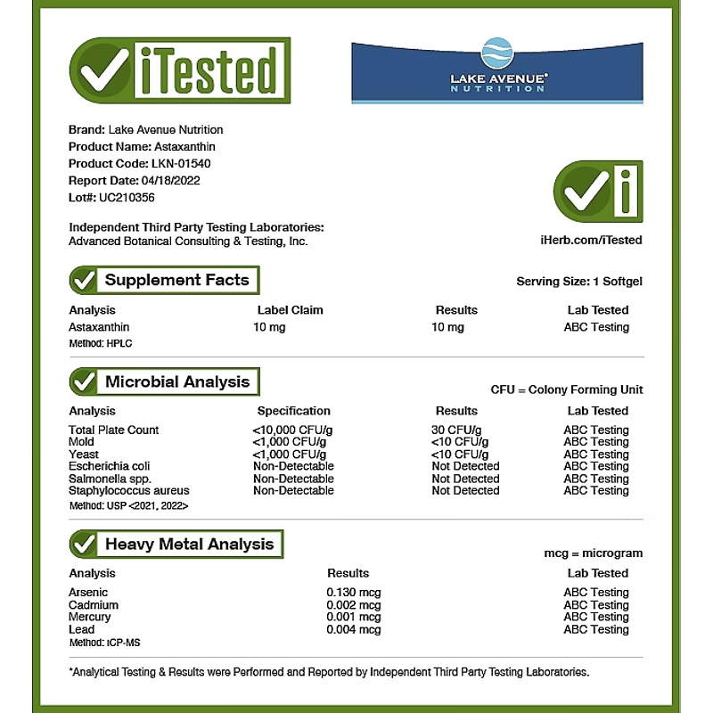 Lake Avenue Nutrition, Astaxanthin, 10 mg, 120 Veggie Softgels