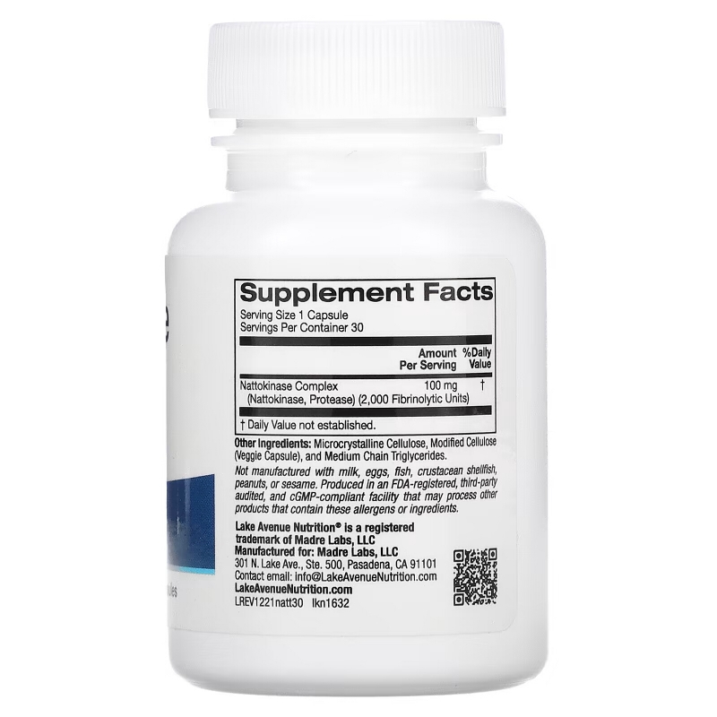 Lake Avenue Nutrition, Nattokinase, Proteolytic Enzyme, 2,000 FUs, 30 Veggie Capsules