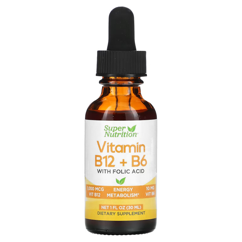 Super Nutrition, Vitamin B12 + B6 with Folic Acid, 1 fl oz (30 ml)