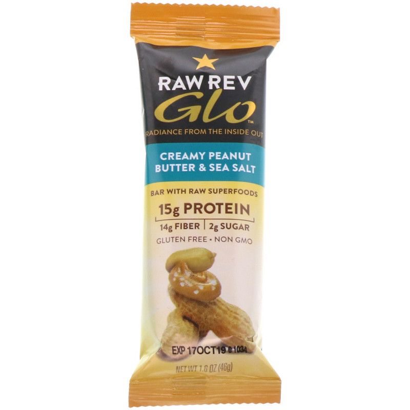 Raw Revolution Glo Creamy Peanut Butter & Sea Salt 12 Bars 1.6 oz (46 g) Each