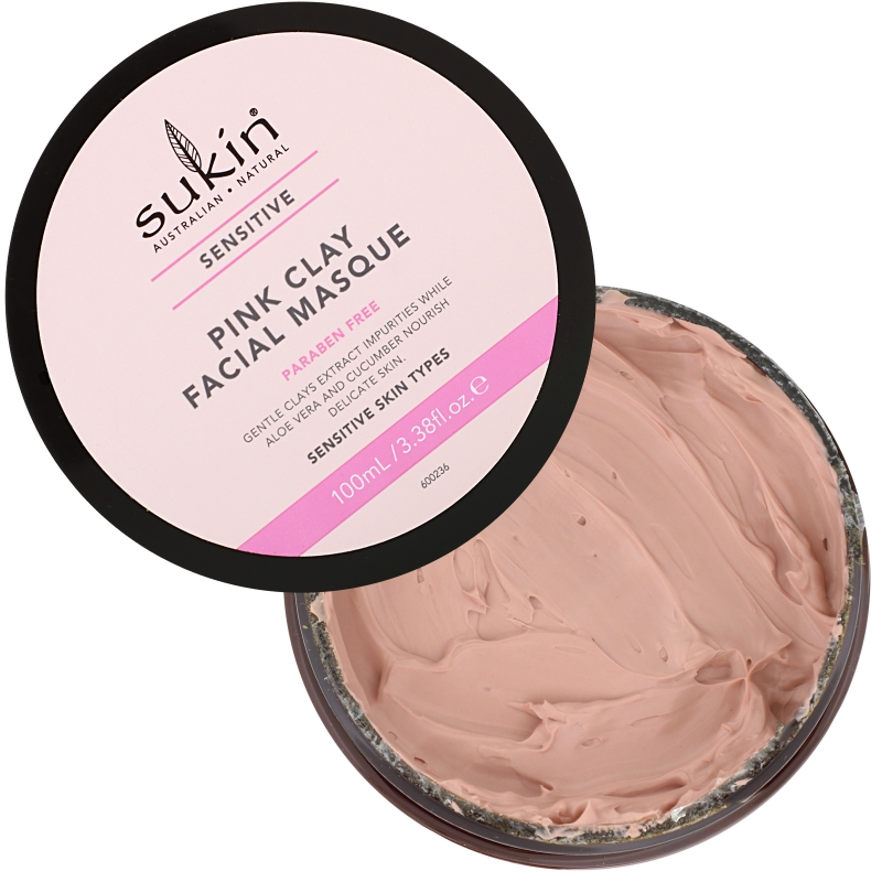 Sukin, Pink Clay Facial Masque, Sensitive, 3.38 fl oz (100 ml)